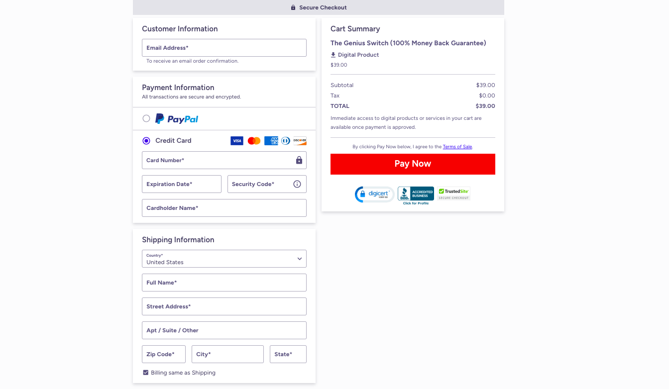 The - Genius-switch-checkout-page